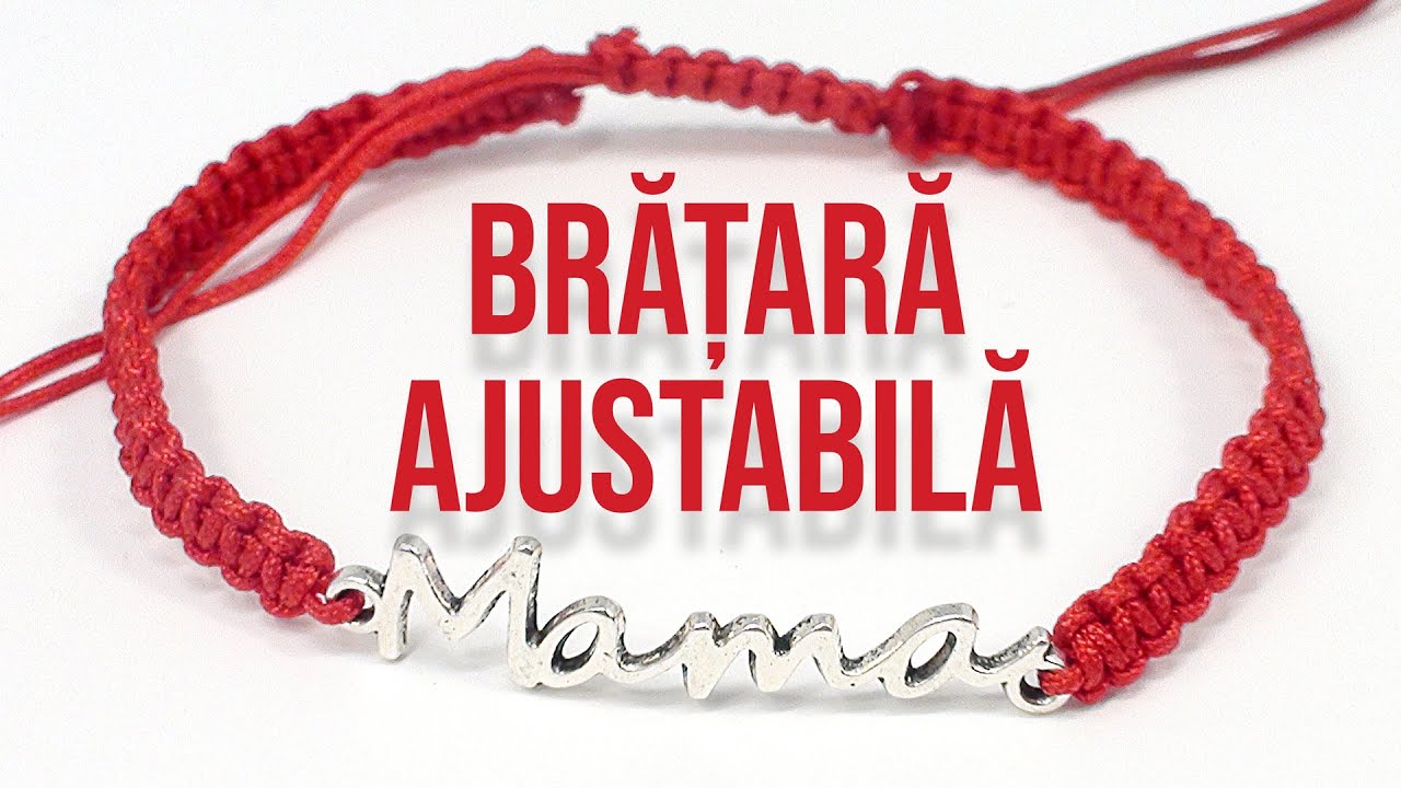 Bratara ajustabila din fir impletit satin cu charm | Bratara impletita 8 martie