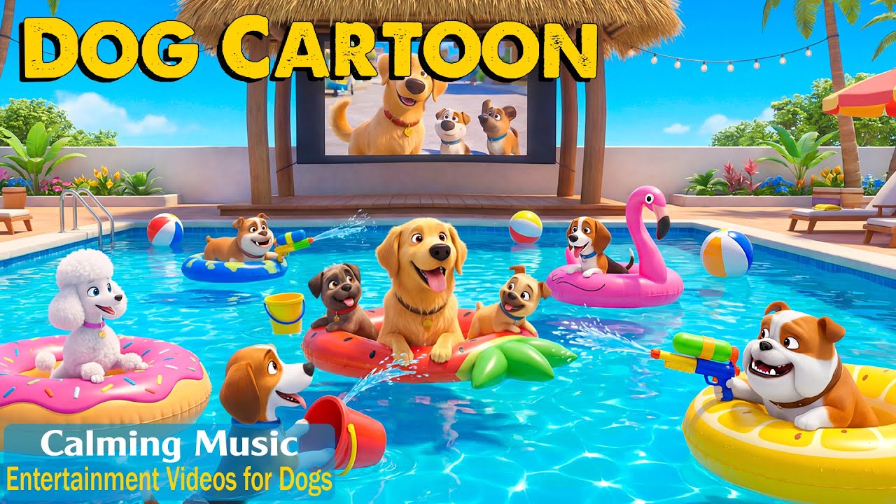 Best Dog Cartoon for Puppies Home Alone, in Colors They Can See! 🐶 No-Stress & Relax Music for Dogs