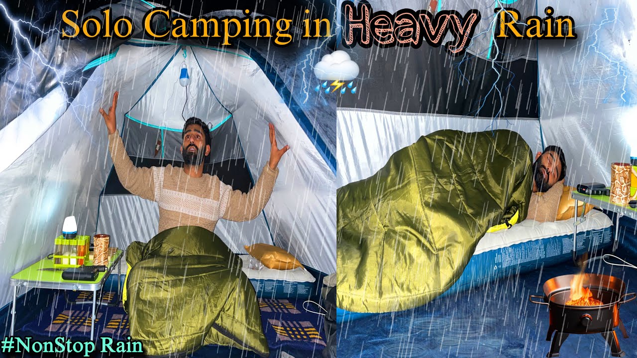 Solo Camping in Heavy Rain and Thunderstorm ⛈️| Rain Camping in Kashmir Forest | #campingintherain