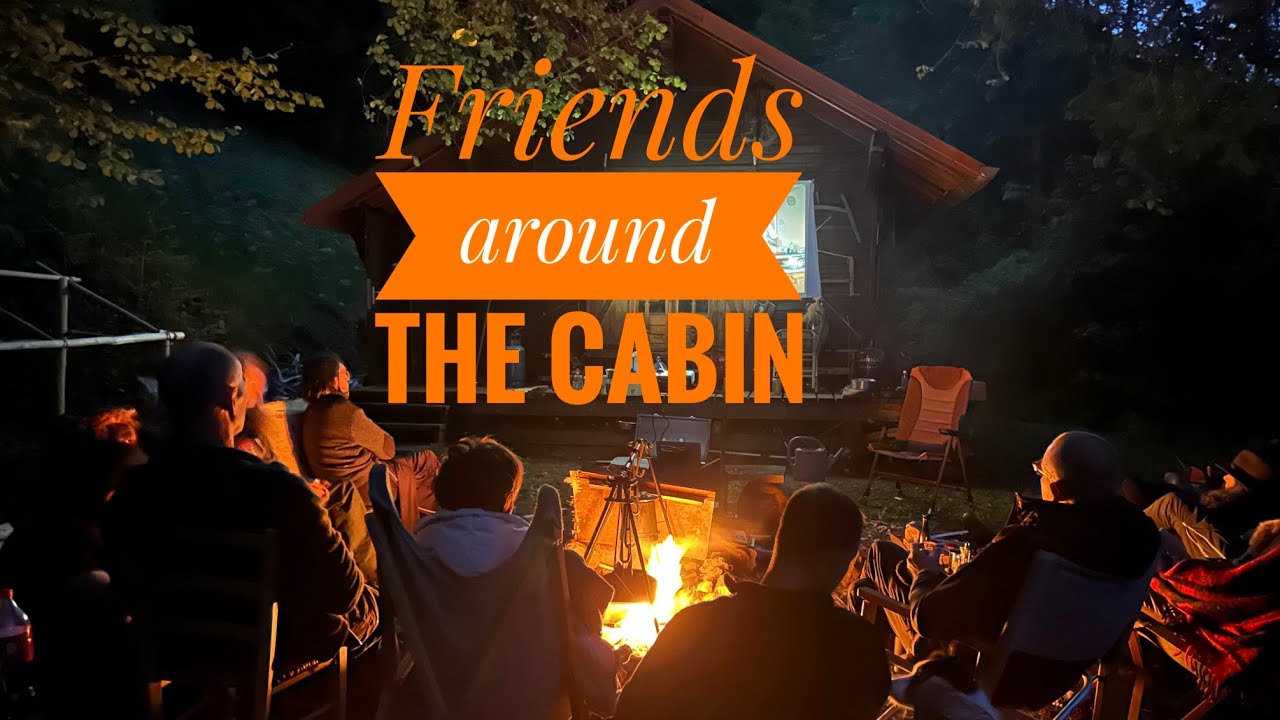 Friends around the cabin