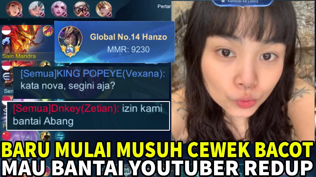 Segini Doang Youtuber Redup? Izin Bantai🙏 , Cewek Ini Meremehkan Top Global Hanzo 🤣 - Mobile Legends