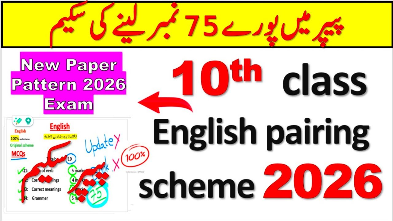 10th class English pairing scheme 2026 | 2026 exams pairing scheme | 10th Paper pattern English 2026