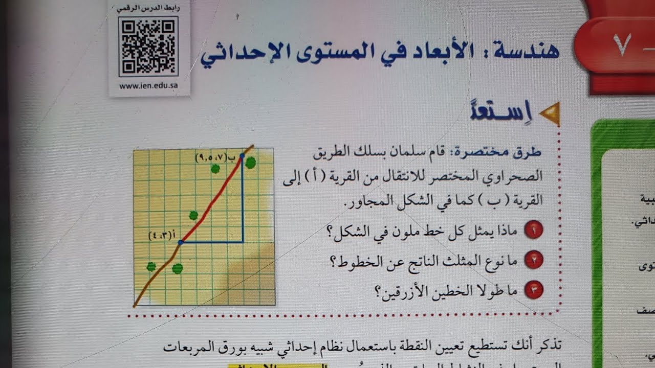 هندسة الأبعاد في المستوى الإحداثي ثاني متوسط