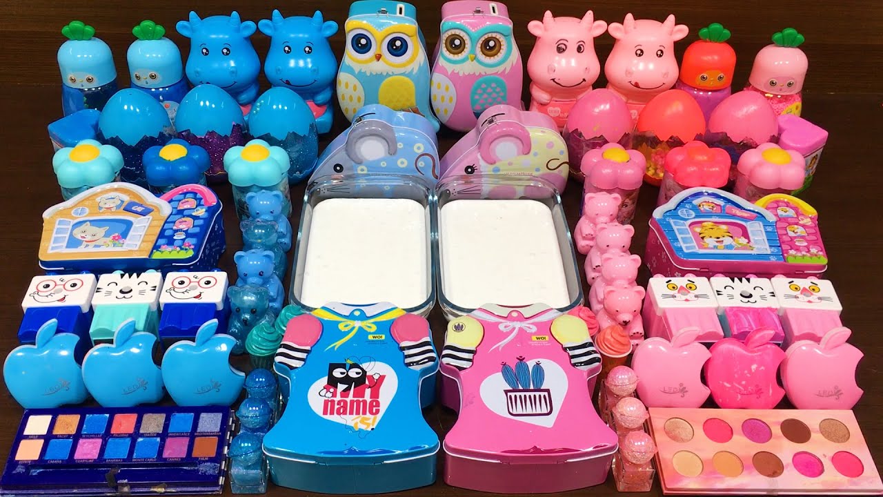 PINK vs BLUE! Mixing Random into GLOSSY Slime ! Satisfying Slime Video #18   Yen DIY Slime