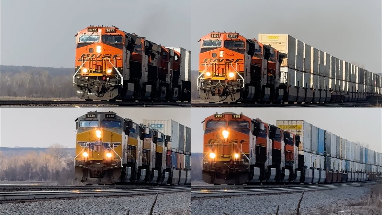 Four 65-70 mph trains in a row ft three BNSF Z trains and one Union Pacific Z train!! 3/26/25