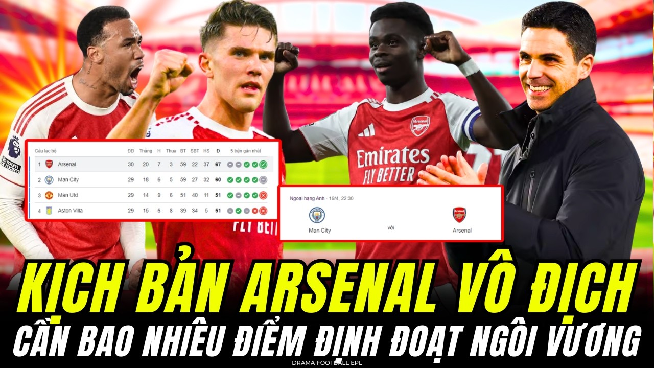 MAN CITY HỤT HƠI, ARSENAL CẦN THÊM BAO NHIÊU ĐIỂM NỮA ĐỂ LÊN NGÔI VÔ ĐỊCH NGOẠI HẠNG ANH ?
