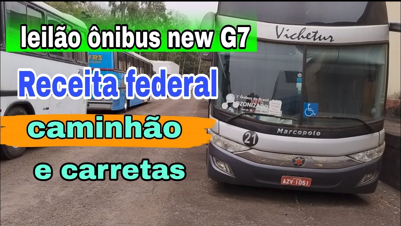 ônibus  e caminhão a serem leiloados pela receita federal