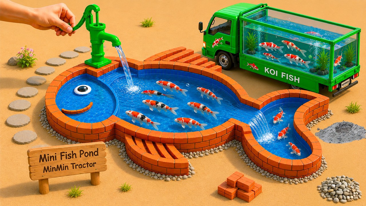 Building a Creative Fish-Shaped Koi Pond  DIY Mini Construction | @MinMinTractor