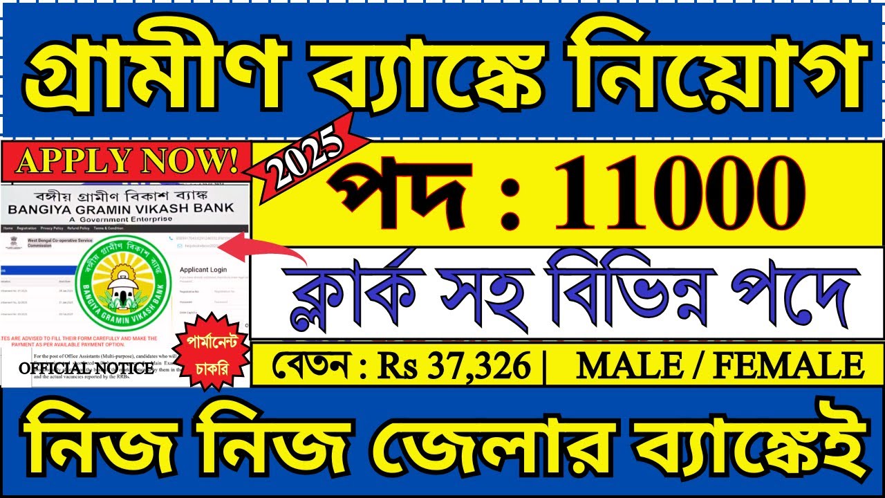 গ্রামীণ ব্যাঙ্কে Clerk নিয়োগ 2025 | Gramin Bank Clerk Recruitment 2025 | Bank Jobs 2025 | #job