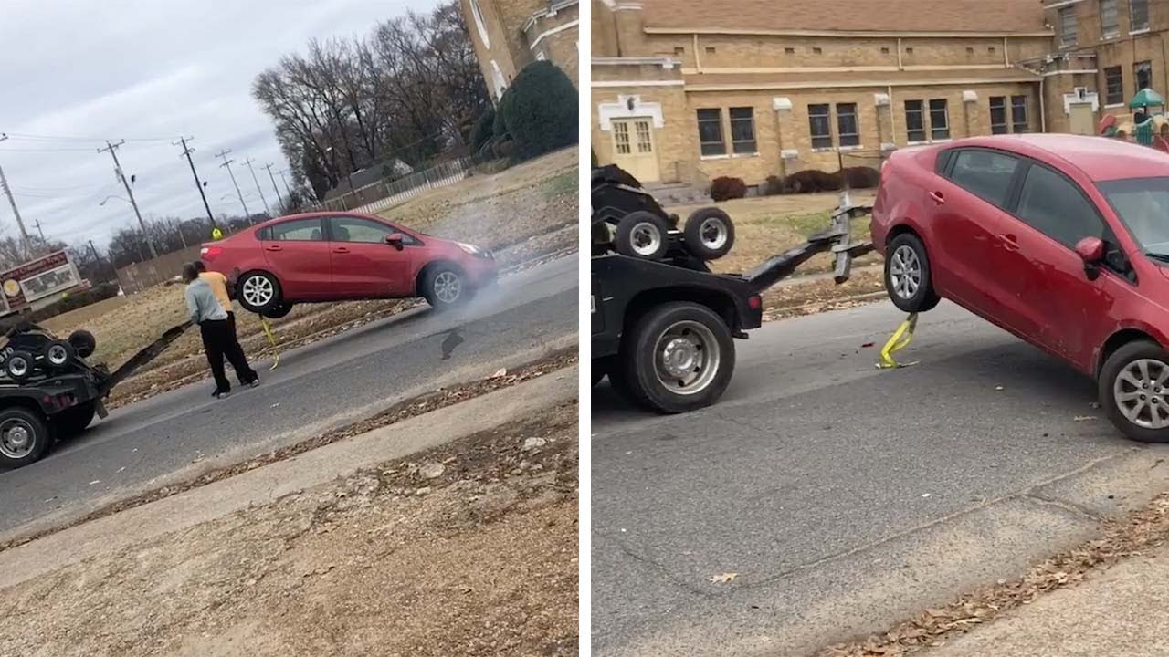 Tug Of War Between Tow Truck And Car