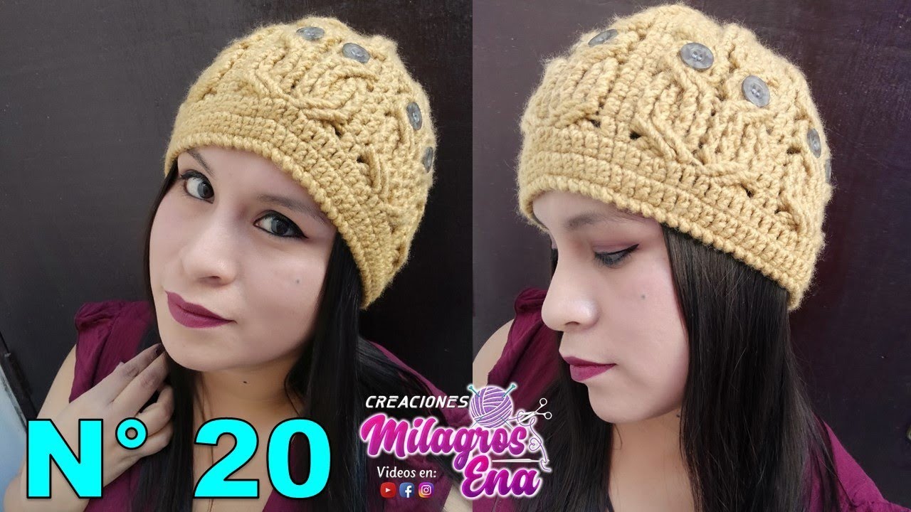 Como tejer el gorro N° 20 a crochet o ganchillo con las figuras de búhos en relieves para damas
