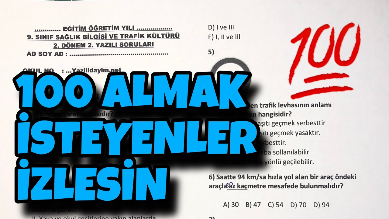 9.Sınıf Sağlık Bilgisi ve Trafik Kültürü 2.Dönem 2.Yazılı
