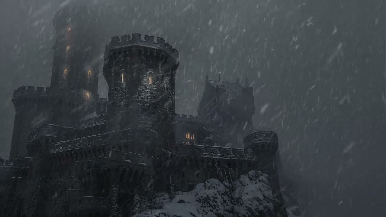 10-hour Winter SnowStorm Dark Eerie Haunted Castle: Deep Sleep And Relax With Spooky Blizzard Sounds