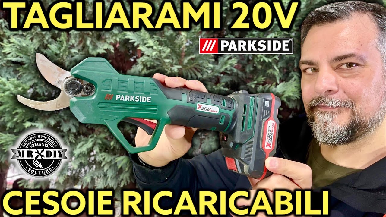 Tagliarami ricaricabile 20V Parkside Lidl. Cesoia a batteria per potatura rami piante. Muscarella