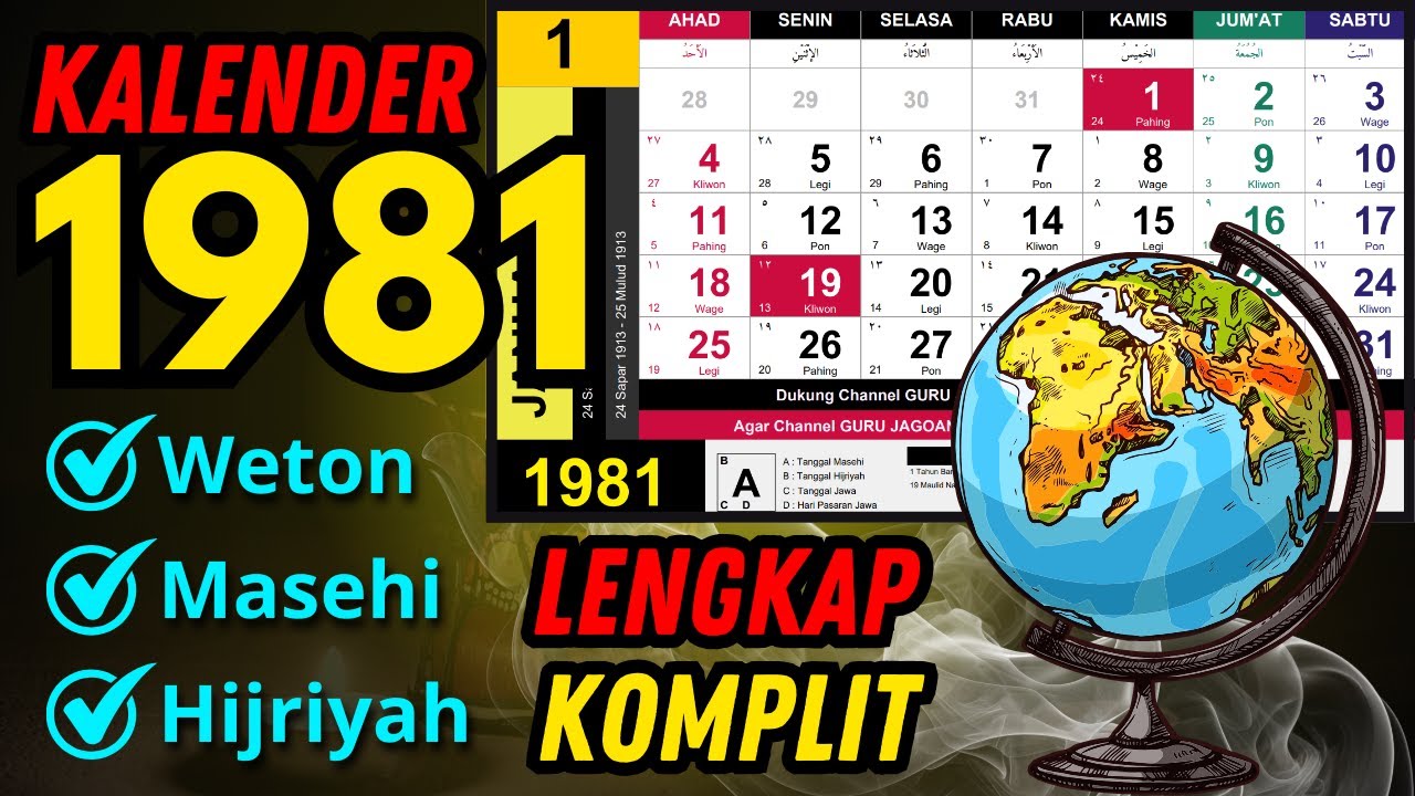 Kalender 1981 Lengkap dengan Weton & Peristiwa Bersejarah  Lengkap Hari Libur & Pasaran Jawa