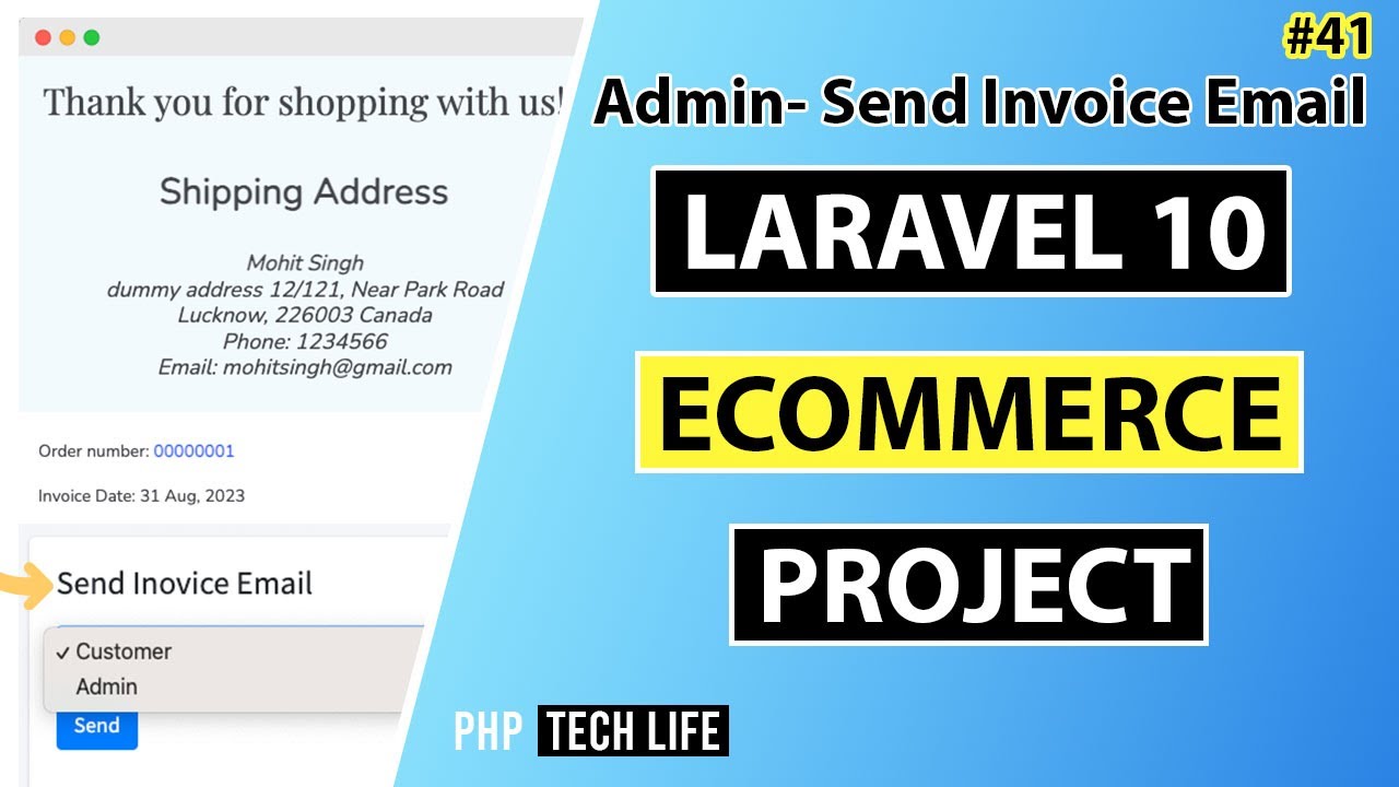 Laravel 10 Ecommerce Project | #41 Admin - Send Order Invoice Email | Backend | PHP Tech Life Hindi