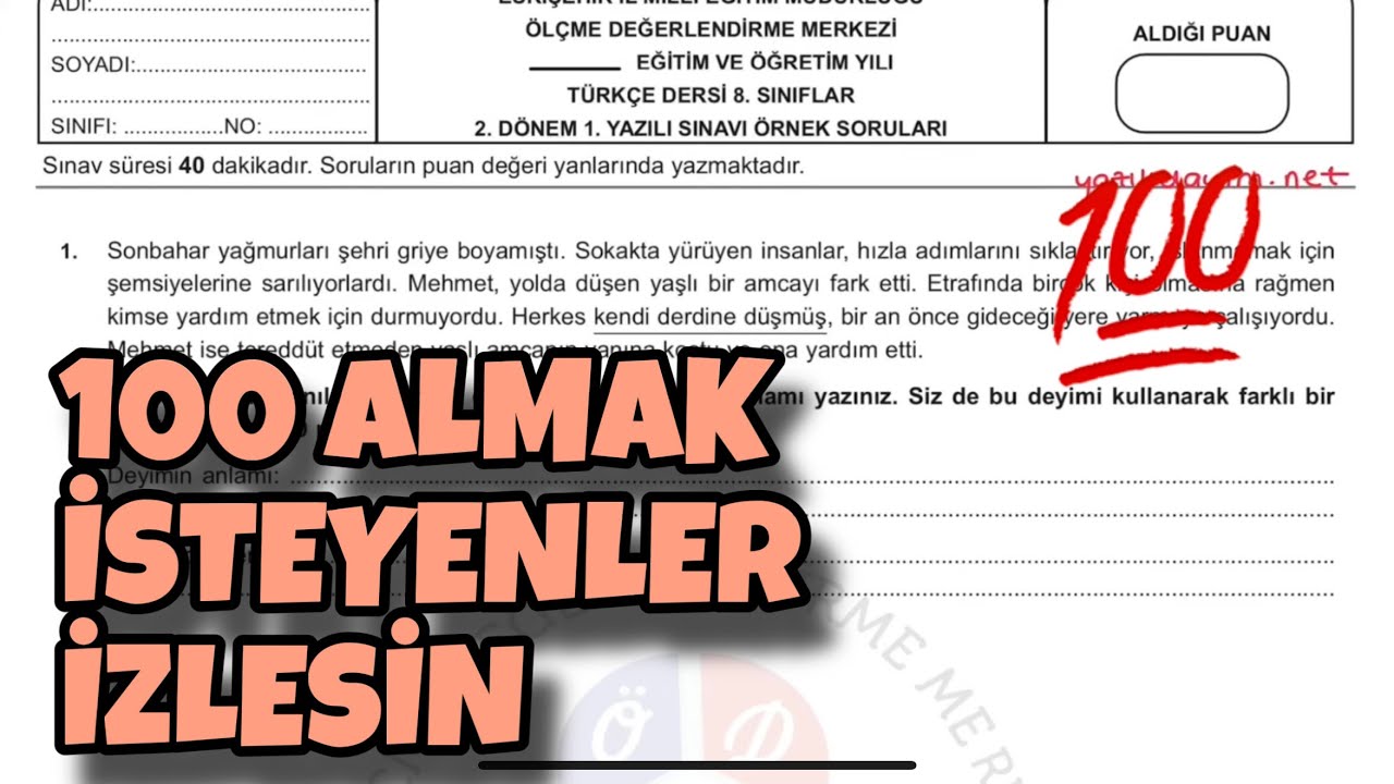 8.Sınıf Türkçe 2.Dönem 1.Yazılı
