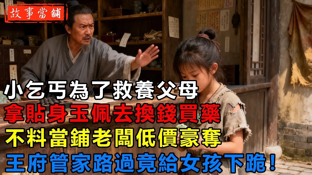 小乞丐為了救養父母，拿貼身玉佩去換錢買藥，不料當鋪老闆低價豪奪，王府管家路過竟給女孩下跪！| 民間故事 | 故事當舖