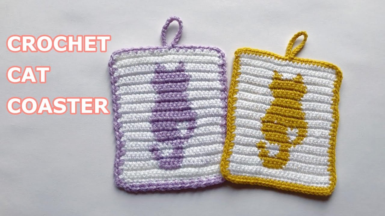 Crochet a cute cat coaster | Tutorial