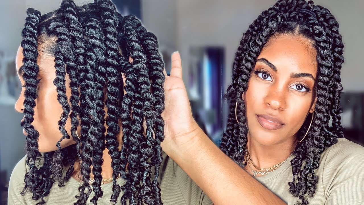 TWO STRAND TWISTS PROTECTIVE STYLE | CHUNKY RUBBER BAND TWISTS