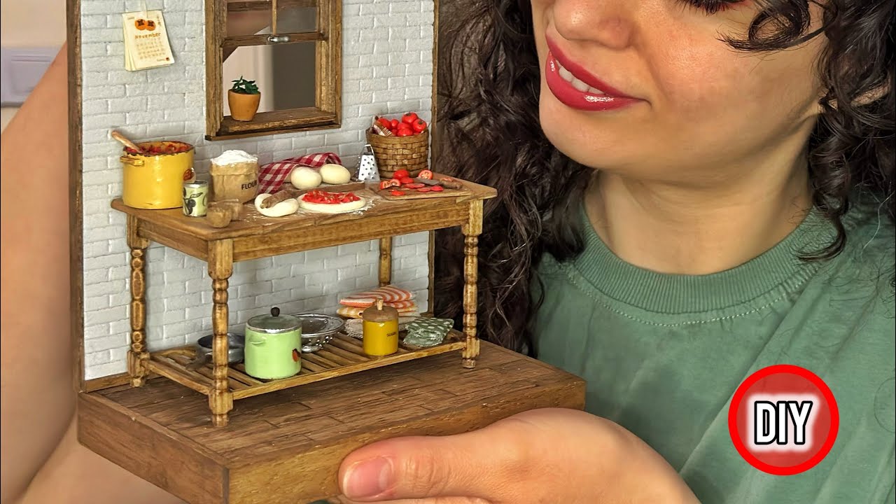 Making Miniature Pizza Prep Table🍕|  DIY Tiny Kitchen Magic 🪄