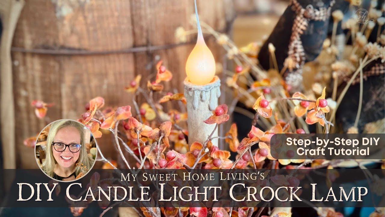 DIY Primitive Crock Candle Light Lamp Craft Decor Idea Fall