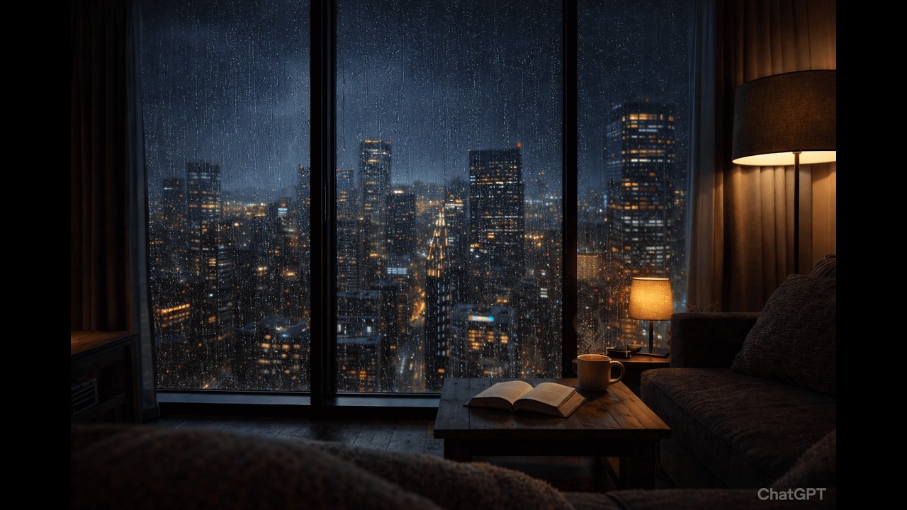 Rainy Night in a City Apartment 🌧️ | 2 Hours of Relaxing Rain, Wind & Distant Thunder