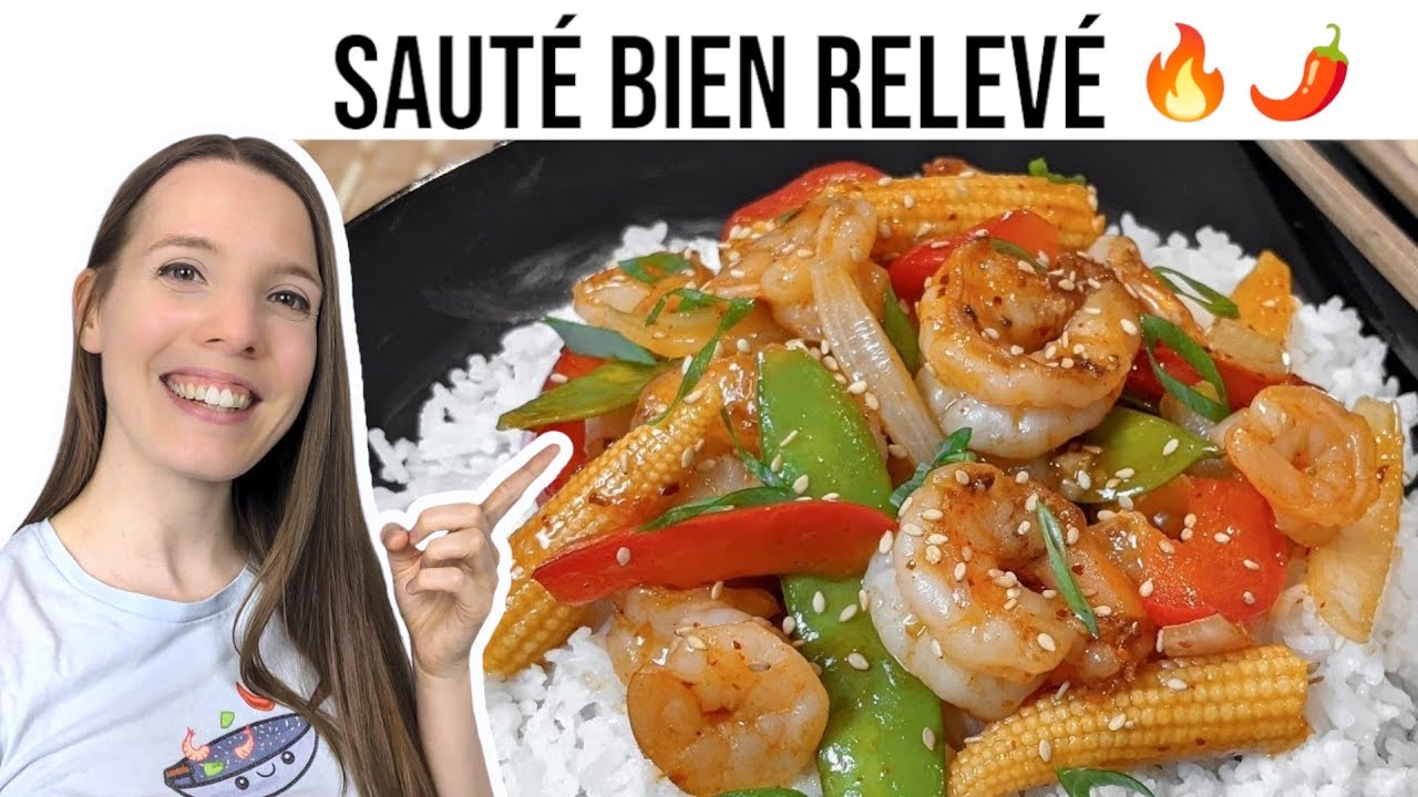 🔥 SAUTÉ DE CREVETTES ASIATIQUE ÉPICÉ - (recette facile) -SPICY SHRIMP STIR FRY - HOP DANS LE WOK 🔥