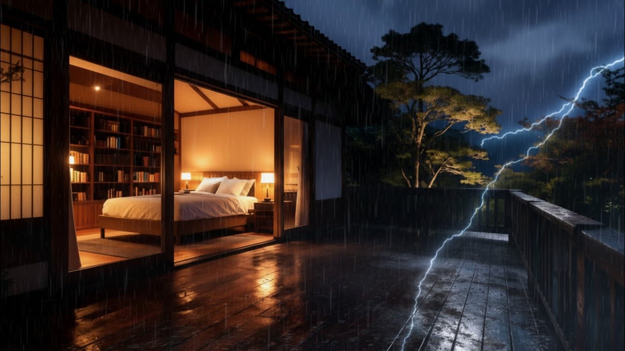 Cozy Cabin Night 🌲 Heavy Rain & Gentle Thunder Sounds for Deep Sleep