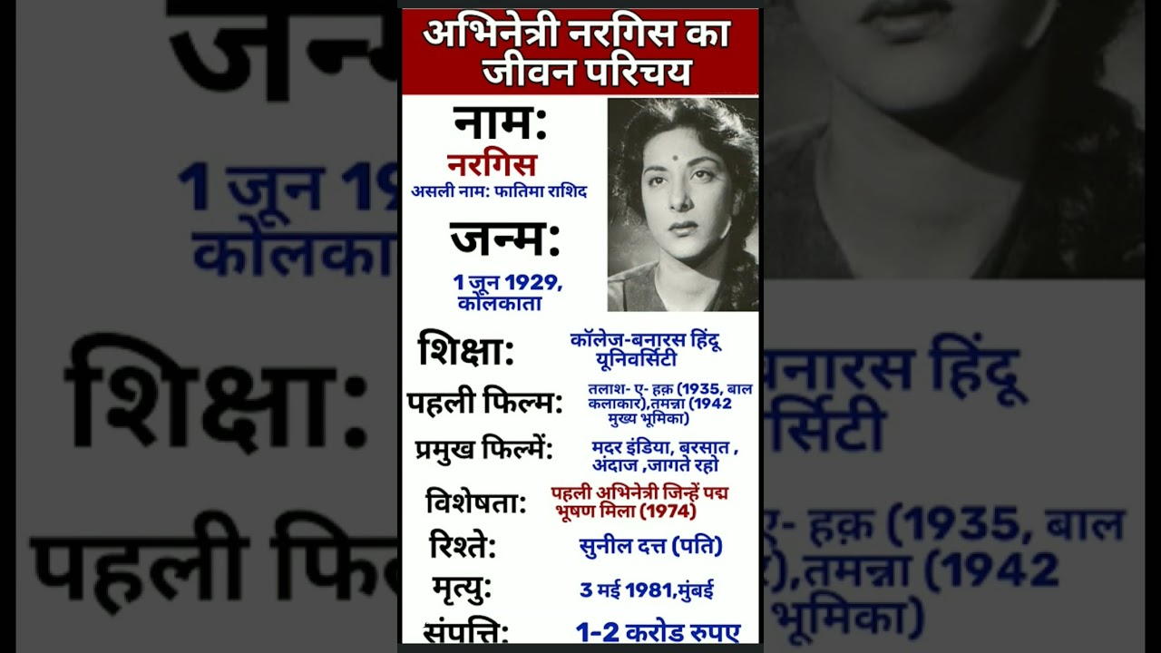 अभिनेत्री नरगिस का जीवन परिचय 