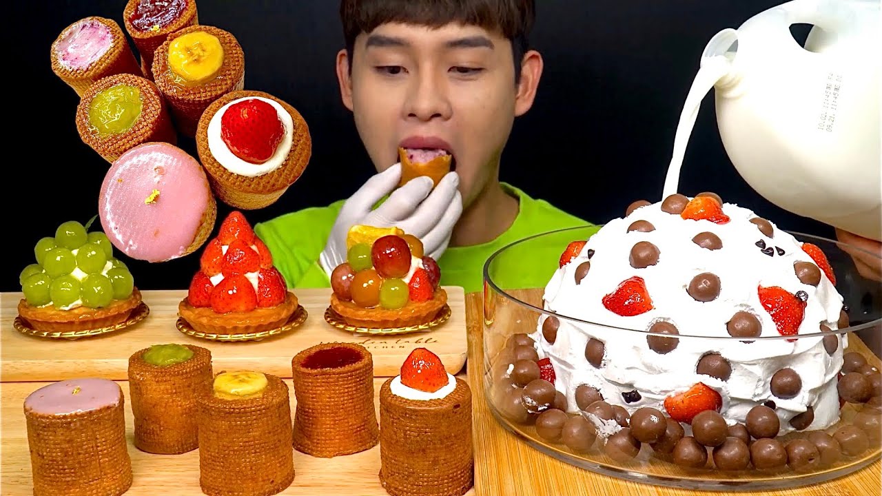 ASMR 슈크림가득 슈블럭 생과일타르트🍓생크림케이크 먹방~!! Custard Cream Bread Raw Fruit Tart Whipped Cream cake muKBang~!!