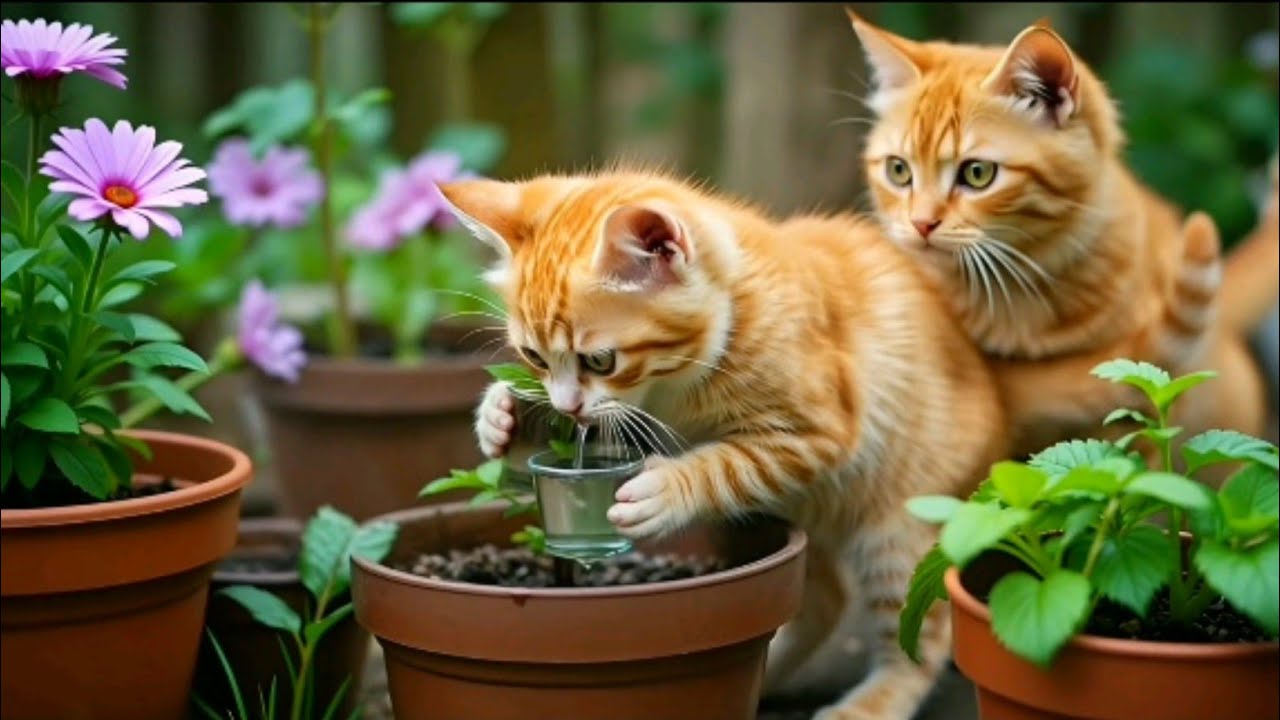 “Mama Cat & Baby Cat’s Garden Lesson 🌱 | A Heartwarming Miniature Story About Patience & Care”