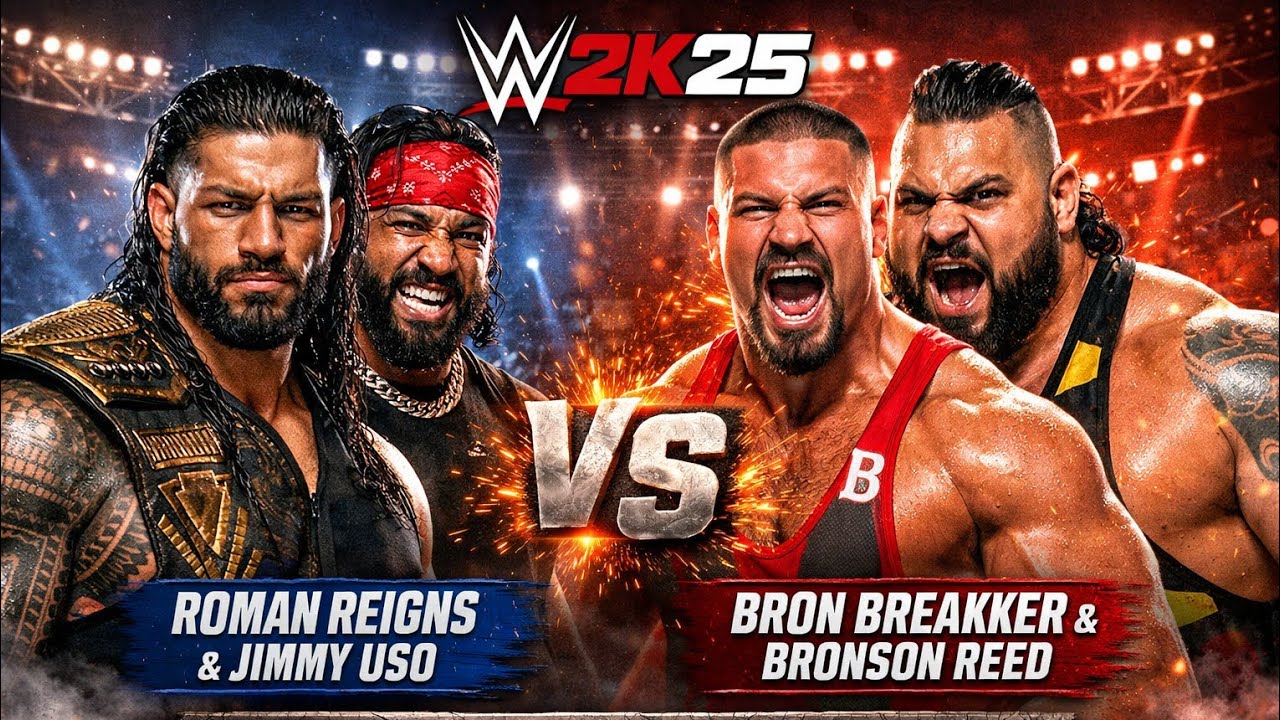 Wwe 2k25 Roman reigns & Jimmy USO Vs Bron Breakker & Bronson reed Match 