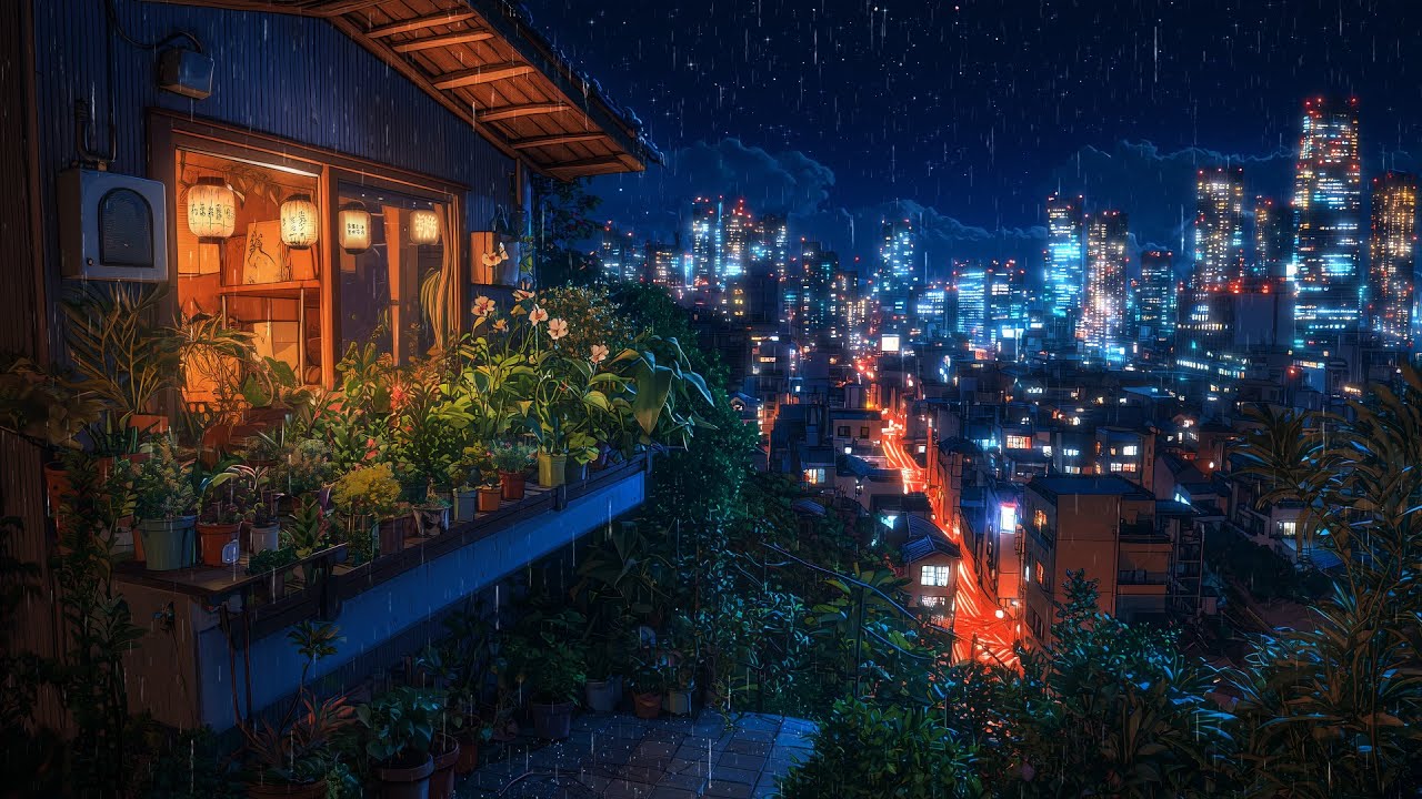 Lofi Zen – Calm Beats from your Home Above the Neon City | Rainy Night Chill for Study & Sleep | 4K