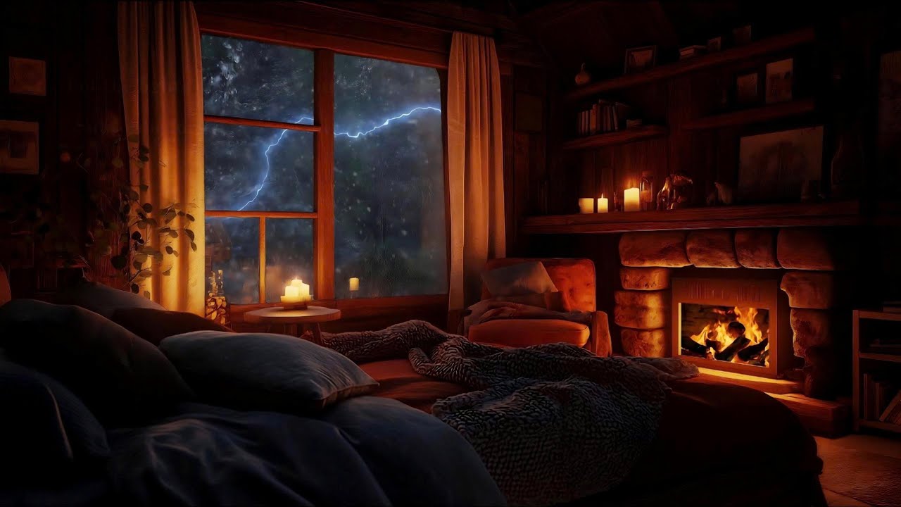 Cozy Cabin Blizzard Sounds for Deep Sleep & Relax ❄️ Fireplace Crackling, Winter Wind (No Ads)