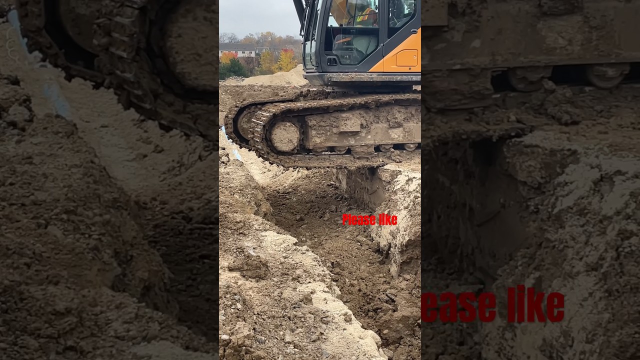 EXCAVATOR CROSSING TRENCH #excavation #construction #excavator #case #caterpillar #skills