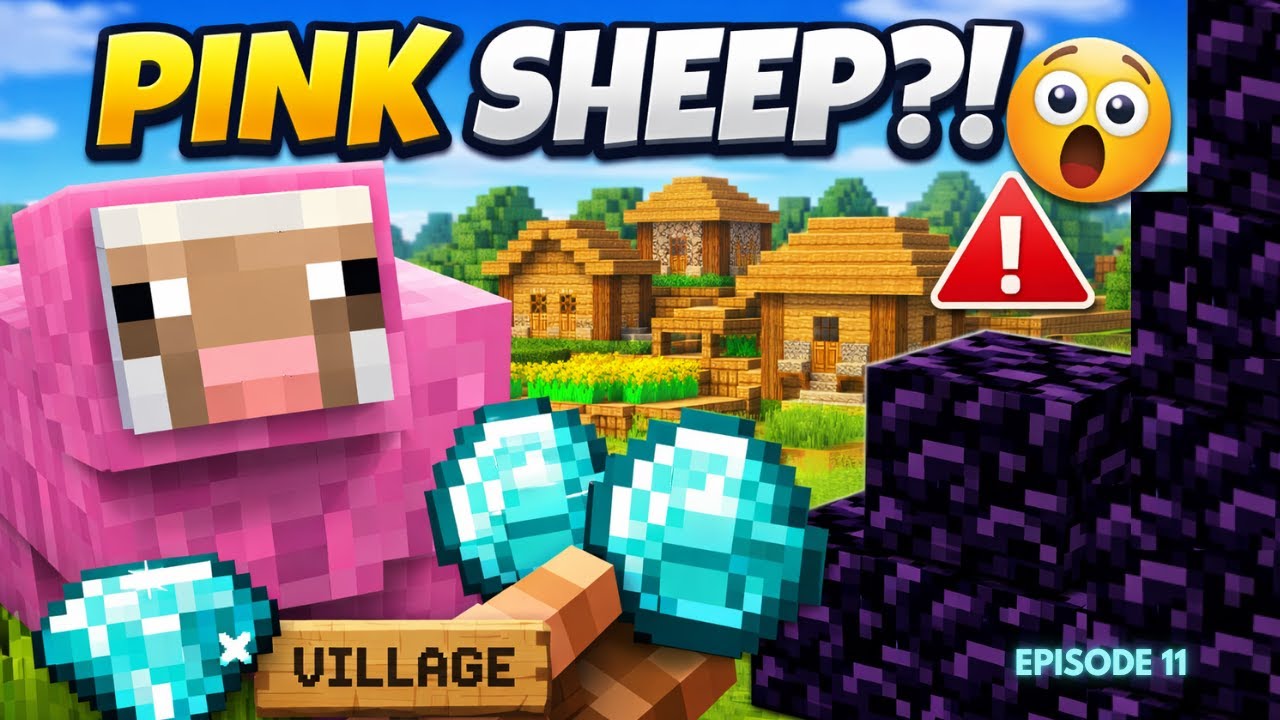 I Found a PINK SHEEP, a Village & DIAMONDS! | Minecraft No Commentary EP 11