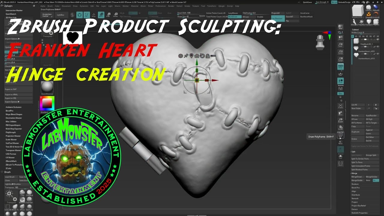 Zbrush Product Sculpting: Franken Heart Hinge creation