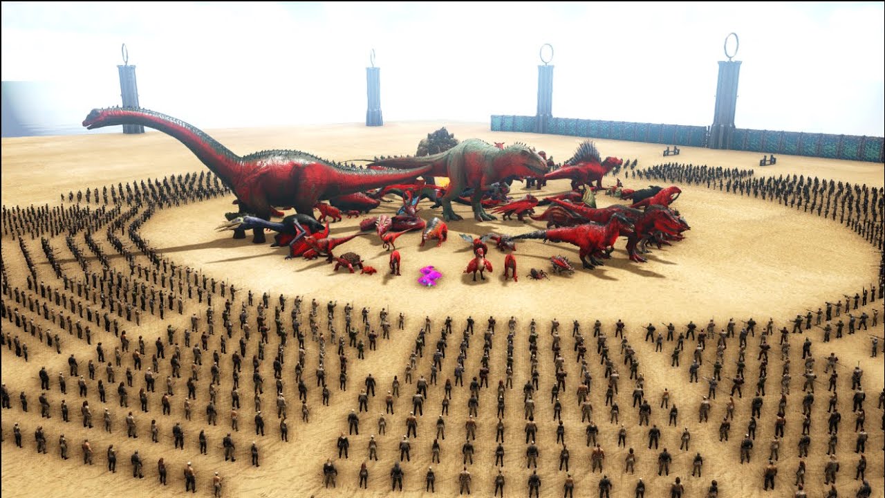 500 Humans VS All ARK Dinosaurs | Cantex