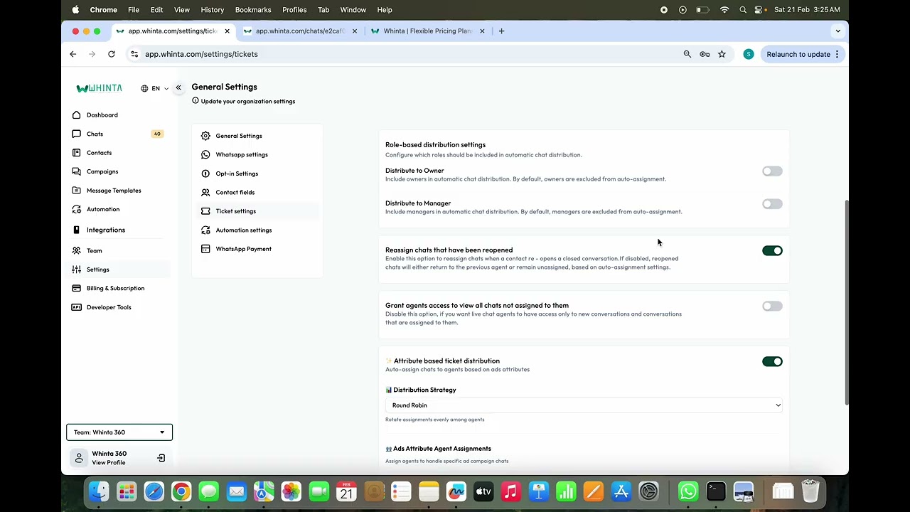 Whinta Ticket Settings | Manage Customer Support Efficiently on WhatsApp