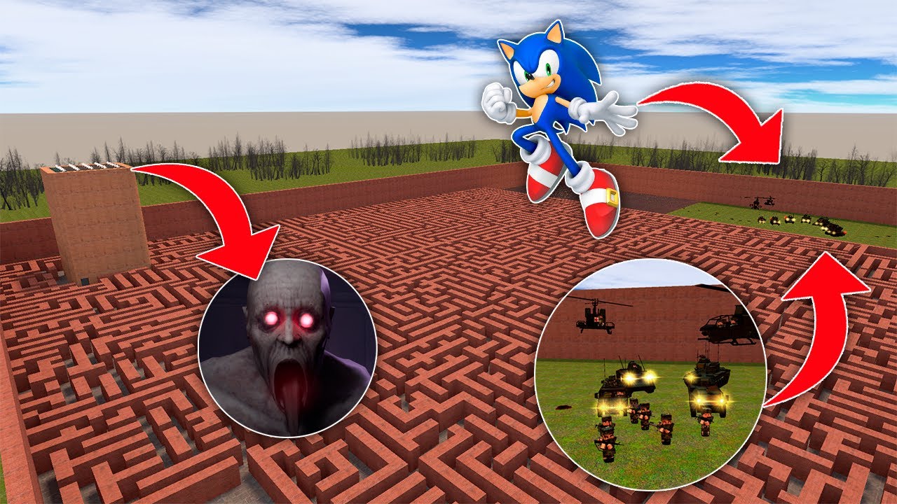 SCP 096 Hid from Minecraft Military Army and Sonic in a Secret Tower in Big Maze in Gmod!