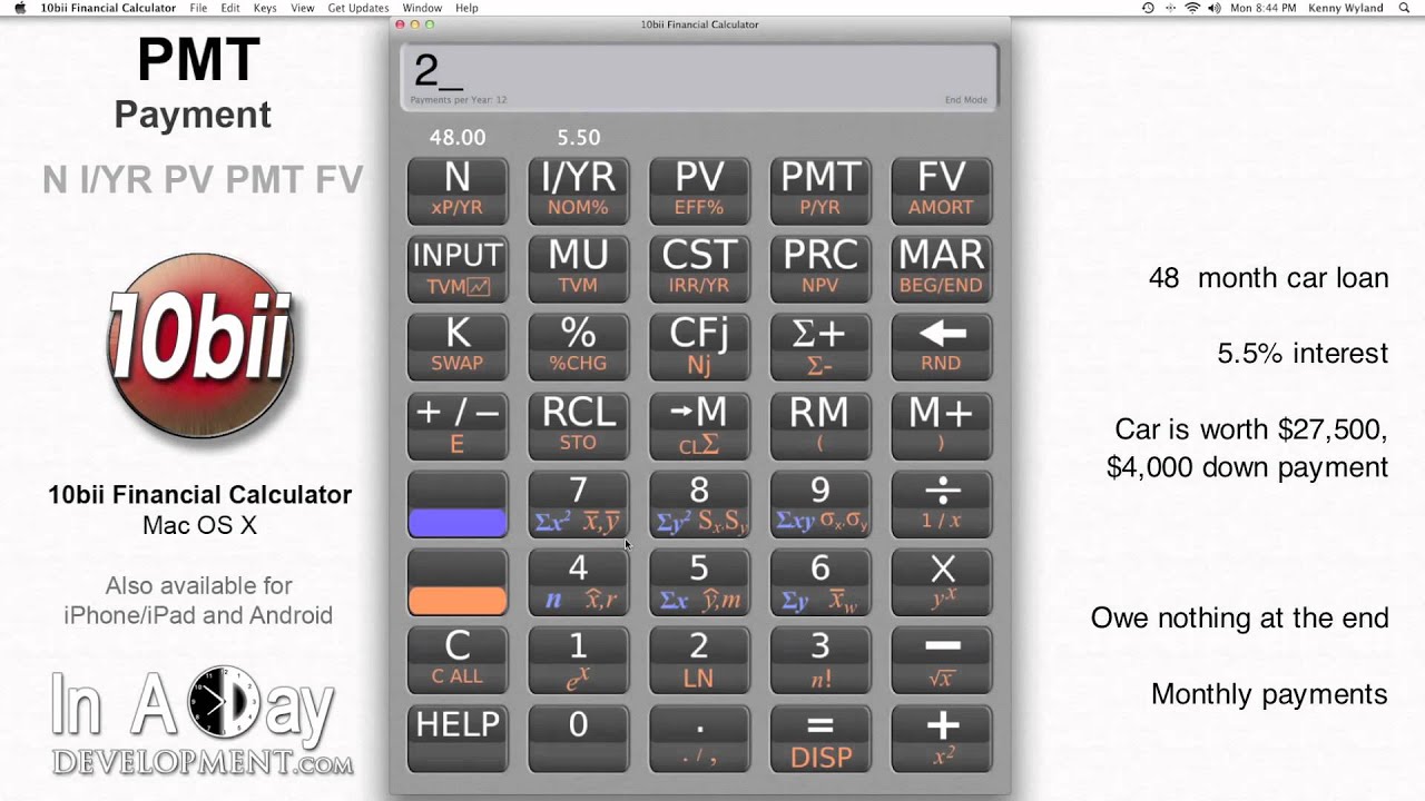 Financial Calculator - PMT Payment - 10bii Mac OS X