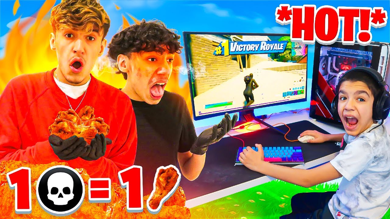 Brothers Eat Spicy Wings For Every Elimination In Fortnite Challenge! (Carolina Reaper)