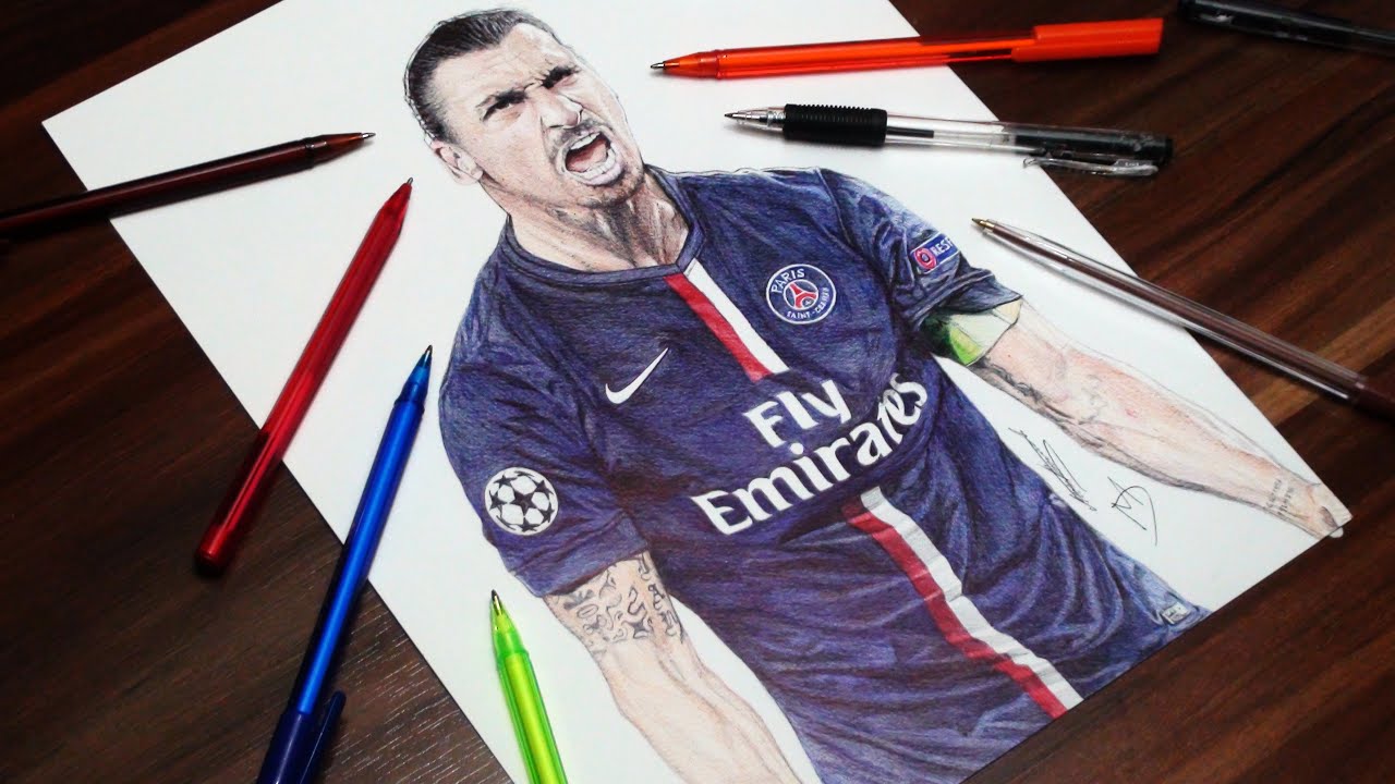 Zlatan Ibrahimovic Pen Drawing - PSG - DeMoose Art
