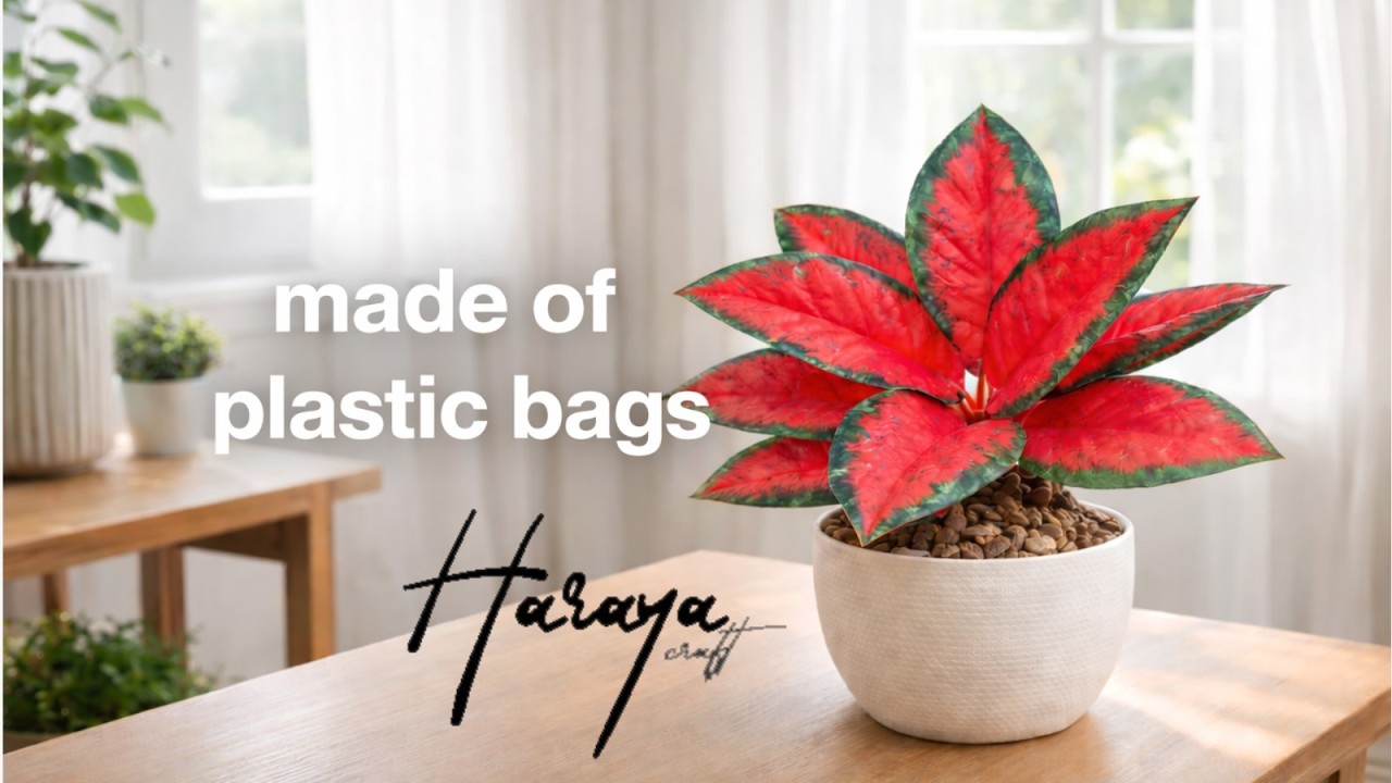 Tanaman Aglaonema tiruan dari plastik kresek 🧡 #DIY artificial plants from waste materials   #craft