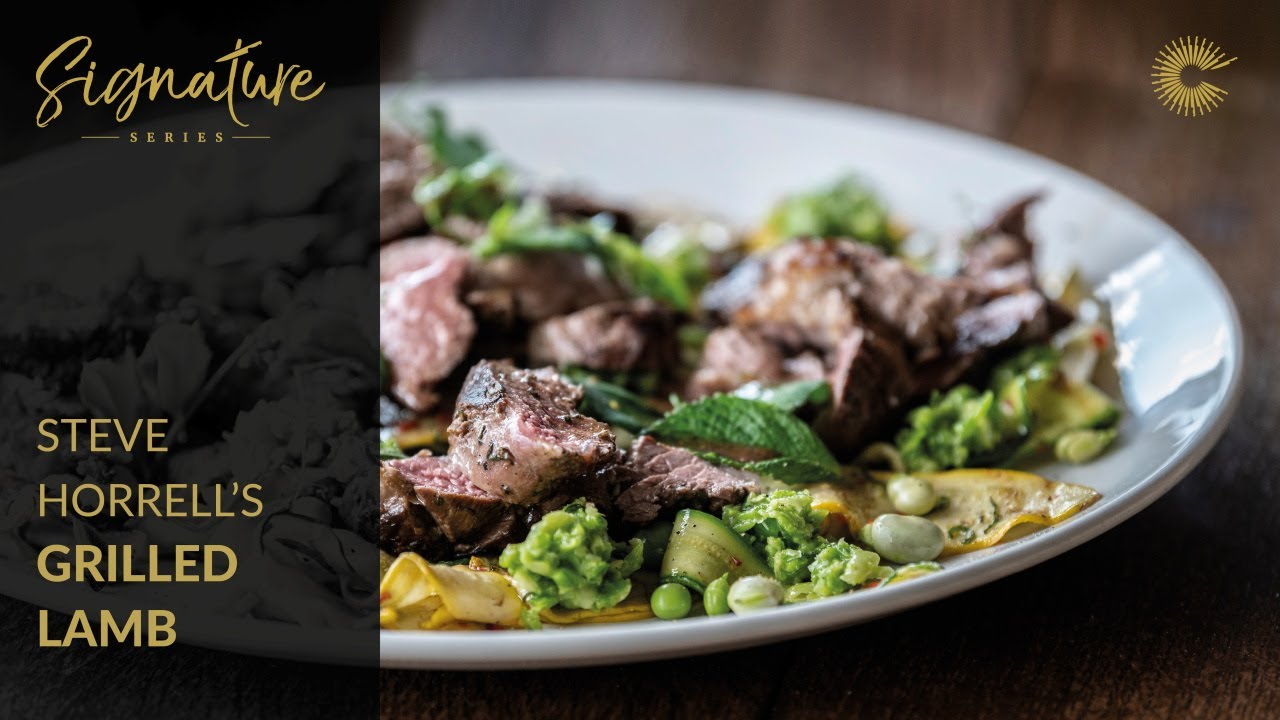 Steve Horrell's Grilled Lamb Leg with Courgettes, Peas, Broad Beans, Kohlrabi & Fennel