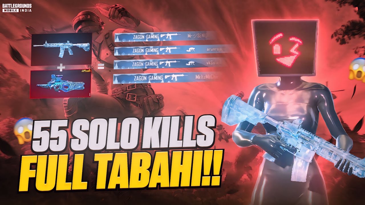 55 SOLO KILLS WORLD RECORD [*Non Gyro Back To Back Clutches!] | BGMI
