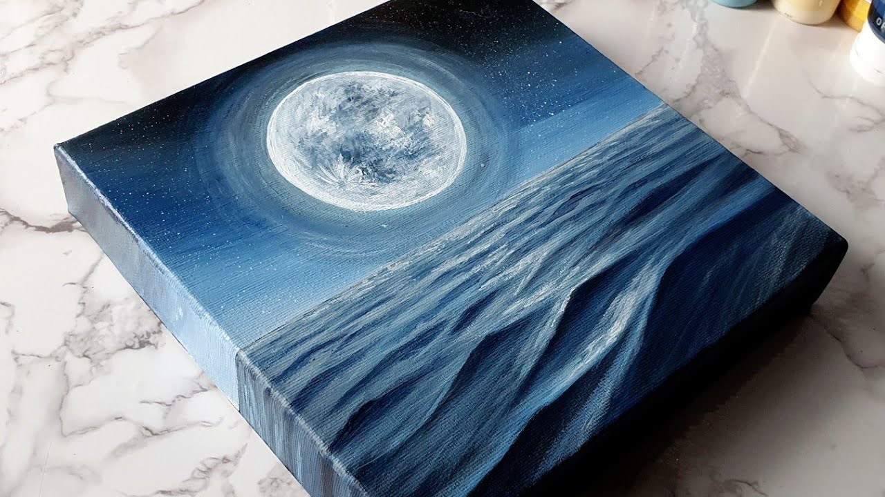 Full Moon Painting | Easy Acrylic Painting For Beginners | Black Canvas Painting Tutorial