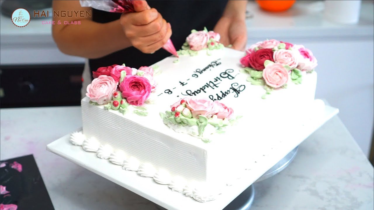 Nice cake decorating with just roses - Trang trí bánh sinh nhật đẹp chỉ với hoa hồng