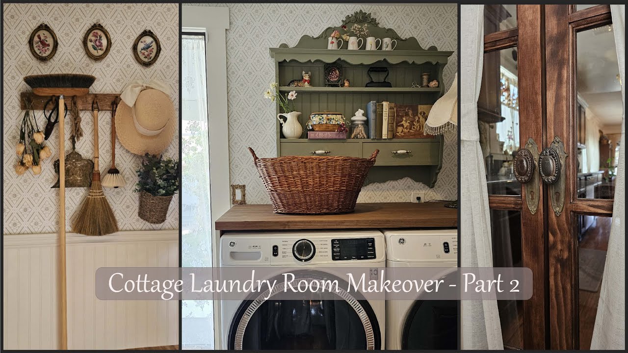 Laundry Room Makeover Part 2 | Cottage Transformation | DIY Countertop | Thrifted and Vintage Decor